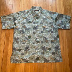 Tori Richard Men's Hawaiian Button Down Shirt Turtle Palm Tree Print Size XL